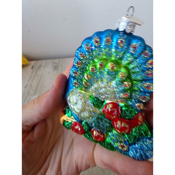 KSA Kurt Adler glitter peacock bird glass ornament Xmas tree blue - Picture 4 of 9
